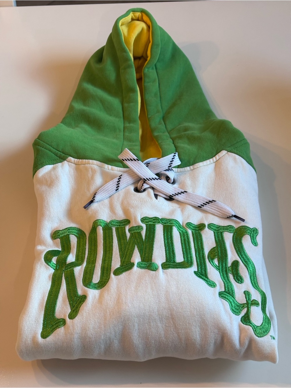 Tampa Bay Rowdies Lace up Hoodie, Men’s XL, white green & yellow - Picture 15 of 15